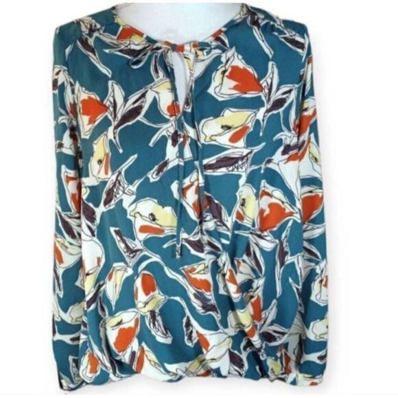 LUSH GREEN, ORANGE, YELLOW, & WHITE BLOUSE SZ.L EUC. - Picture 1 of 6